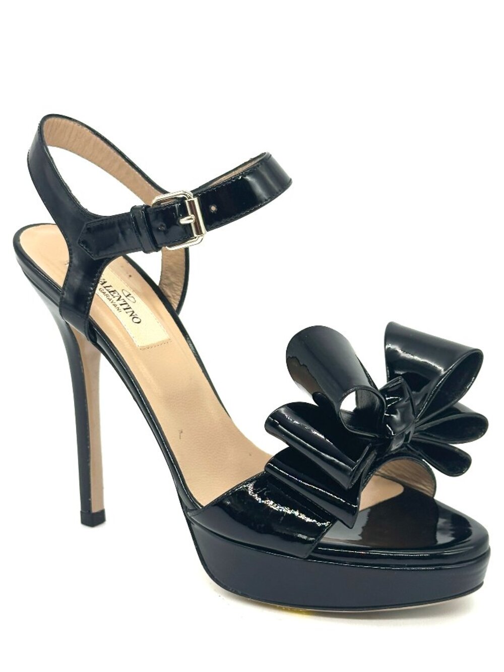 Valentino Garavani Patent Leather Bow Ankle Strap Sandals Heels Shoes
